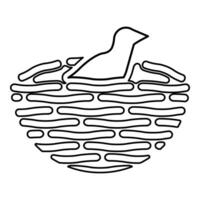 Bird's nest with bird contour outline line icon black color illustration image thin flat style vector