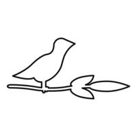 Bird on branch with leaves silhouette spring concept contour outline line icon black color illustration image thin flat style vector