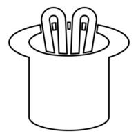 Hare ears in wizard's hat wizard conjure cylinder bunny rabbit appearing trick concept contour outline line icon black color illustration image thin flat style vector