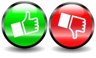 Advisory Buttons with Thumbs up and thumbs down review icons, good or bad buttons, agreement approval or rejection elements isolated on white background vector