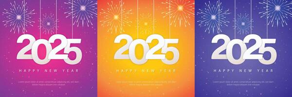 Happy New Year 2025 square poster template with colorful theme and hanging number vector