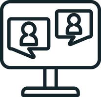 Online learning with computer showing speech bubbles icon vector
