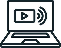Laptop streaming content online using wireless network icon vector