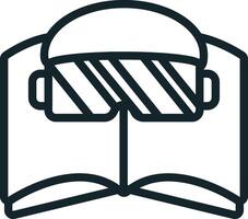 Open book wearing vr headset enjoying virtual reading experience vector