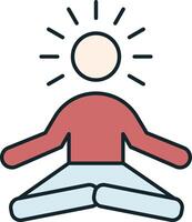 Man meditating with sun rays emanating from head achieving mental wellness vector