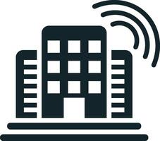 Smart city icon showing building emitting wifi signal vector