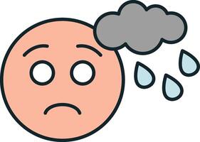 Sad emoticon suffering from depression with rain cloud over head vector