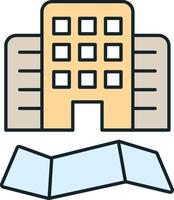 Modern building standing on a city map representing smart city vector