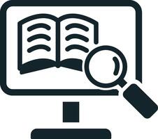 Magnifying glass exploring online education on computer screen vector