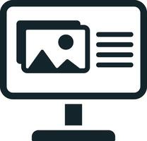 Online gallery displaying pictures on computer screen for virtual exhibition vector