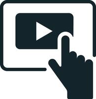 Hand clicking online player on tablet screen icon vector