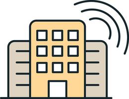 Modern office building sending a wifi signal icon vector