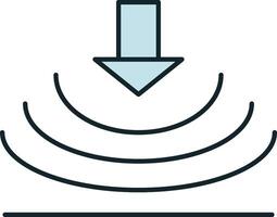 Blue arrow pointing down generating sound waves spreading from a source vector
