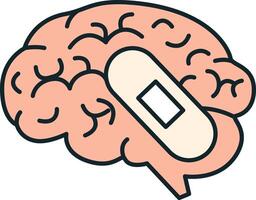 Human brain getting fixed with a band aid representing mental health awareness vector