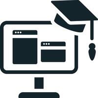 Graduation cap hovering over computer screen displaying online learning platform vector
