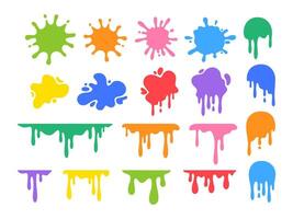 Abstract colorful paint splatters. Cartoon ink stain and splash. Paint splashes in various colors. Artistic blotch, spots silhouette dripping down in textured streaks. set vector