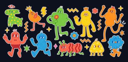 Abstract psychedelic character. Cartoon sticker surreal shape and cute element. Trendy weird funky quirky characters with positive emotions. Retro comic style. Doodle naive forms fantasy vector