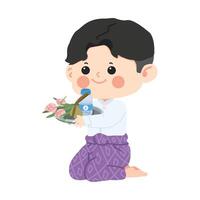 Man Make merit by offering food vector