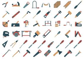 Tool for carpentry workshop. Colored bright icons of carpentry tools. vector