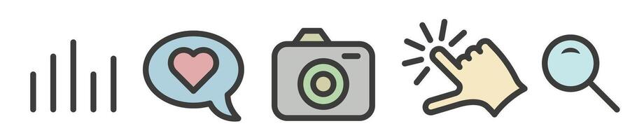 Colored main interface icons with strokes. User interface icon set, for commercial purposes. vector