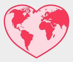 Flat signs of romance. Continents of the world in the heart. World map isolated in heart. vector