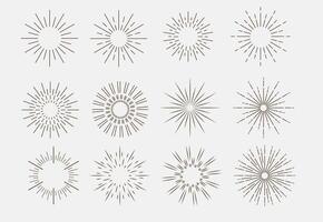 Set of round sunburst, line editable sun frame. Radial circle lines. Firework black explosion. Design elements vector