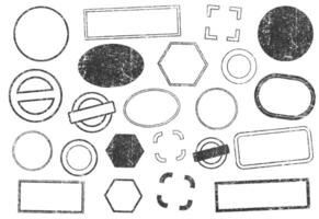 Stamps frames icon shape set. Stamp grunge ink rubber labels sign collection. Isolated on white background. Black round and square stamp border pack 3. vector