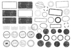 Grunge Stamps frames icon shape set. Stamp ink rubber labels sign collection. Isolated on white background. Black round and square stamp border pack vector