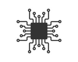 Black AI Computer Microchip Icon. CPU Processor Chip symbol. Digital Circuit Microchip sign. Semiconductor Chip. illustration. Isolated on white background. vector