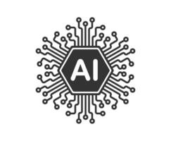 AI Generate icon, Machine learning micropchip symbol, ML icon, Artificial intelligence sign. Circuit Board illustration image. Isolated on white background. vector