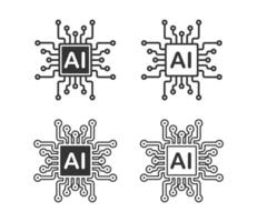 AI Generate icon, Machine learning micropchip symbol, ML icon, Artificial intelligence sign. AI chip illustration image. Isolated on white background. vector