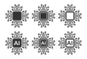 AI Generate icon sign, Machine learning micropchip symbol, ML icon, Artificial intelligence sign. Black flat style illustration image. Isolated on white background. vector