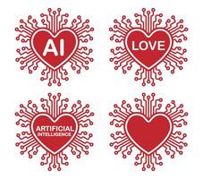 Love Heart AI Generate icon, Machine learning micropchip symbol, ML icon, Artificial intelligence sign. I love you illustration image. Isolated on white background. vector