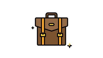 Brown briefcase icon animation with yellow straps. Alpha channel, perfect for business, office, travel, and professional concepts in design projects video