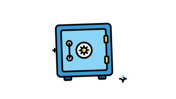 Safe box animation with yellow lock and knob. Alpha channel, ideal for financial security concepts in presentations, websites, and educational materials video