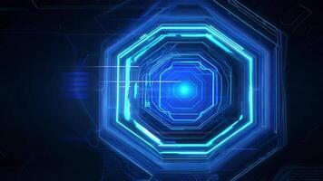 A futuristic blue neon hexagonal pattern glowing against a dark background, ideal for technology and digital themes. video
