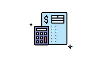 Animation calculator and a document with dollar sign and list. Alpha channel, perfect for financial planning, budgeting, accounting, taxes, business calculations, expenses tracking video