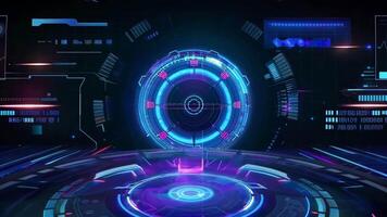 Futuristic digital interface with glowing circular elements and vibrant colors, ideal for tech and sci-fi projects. video
