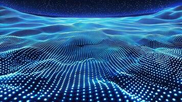 A mesmerizing digital landscape with flowing blue waves and glowing dots, perfect for tech and abstract themes. video