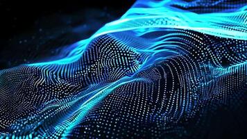 Stunning abstract digital landscape with flowing blue lines and glowing particles, perfect for tech or futuristic themes. video