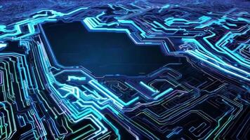 Futuristic blue circuit board design with glowing lines, representing advanced technology and digital innovation. video