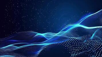 Abstract blue wave motion with glowing particles on a dark background, perfect for technology and digital themes. video