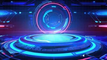 Futuristic digital background with glowing circles and neon lights, ideal for tech themes and virtual presentations. video