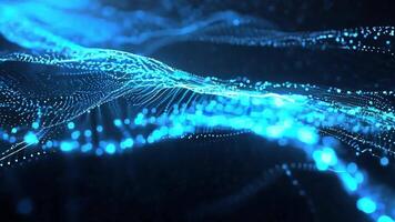 Visual representation of digital waves and abstract patterns, showcasing vibrant blue light and flowing shapes in a virtual space. video