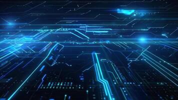 Futuristic digital circuit board design in vibrant blue tones, representing advanced technology and innovation in electronics. video