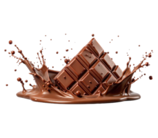 Chocolate bar making a splash in melted chocolate png
