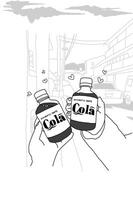 illustration of Line art of cola bottles in hand with city view in the background vector