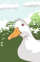 close up illustration of a duck with a tree and sky background vector