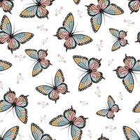 A seamless pattern featuring a butterfly on a white background, in a boho style. vector
