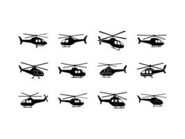 12 set Helicopter. A Captivating Silhouette of a Helicopter in Flight, Symbolizing Strength and Precision in Aerial Navigation vector